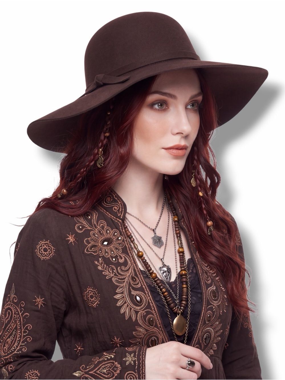 Dark Brown Wide Brim Wool Felt Floppy Hat Dome Boho Cottagecore